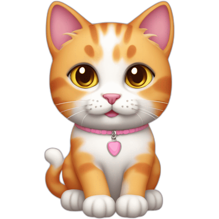 white orange cat cute with a small brown eyes and a paw pink necklace emoji