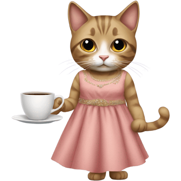 cat in dress with coffee  emoji