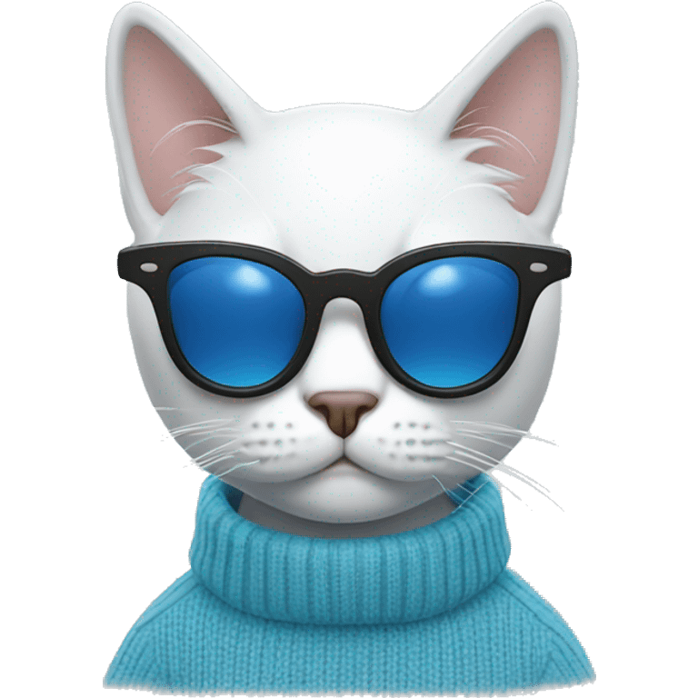 Cat with sunglasses, white colour, in blue sweater  emoji