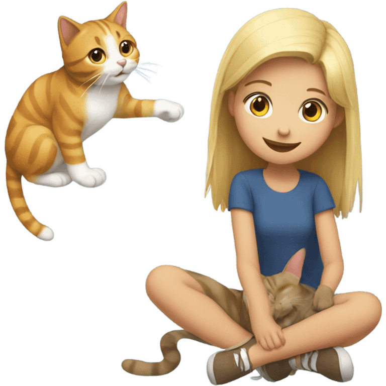 girl playing with cat emoji