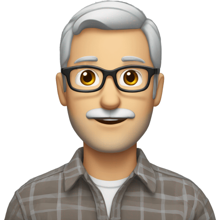 man grey hair brown eyes 3 days of beard and glasses wearing a checked shirt emoji