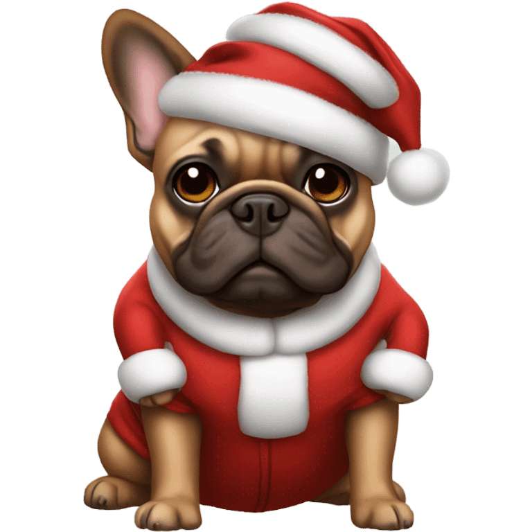 brown french bulldog in santa suit emoji