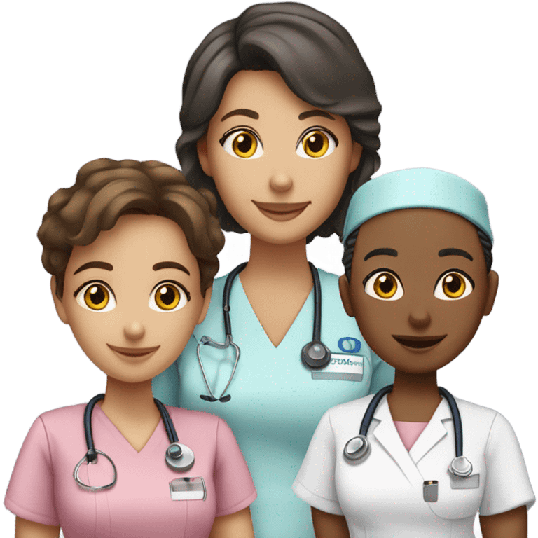 A group of five nurses all ages emoji