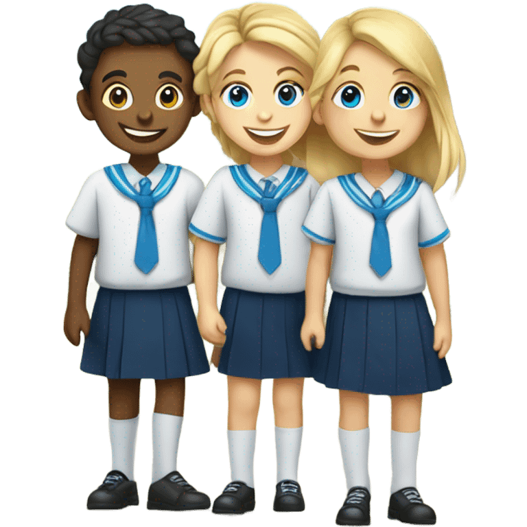 three child, blue eyes, school, Romania, Galati, uniform, shine, sun, sunny emoji