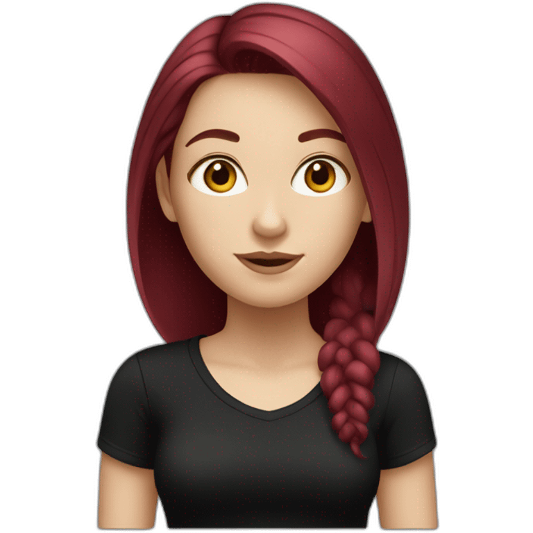 a white girl with burgundy hair in a black T-shirt emoji