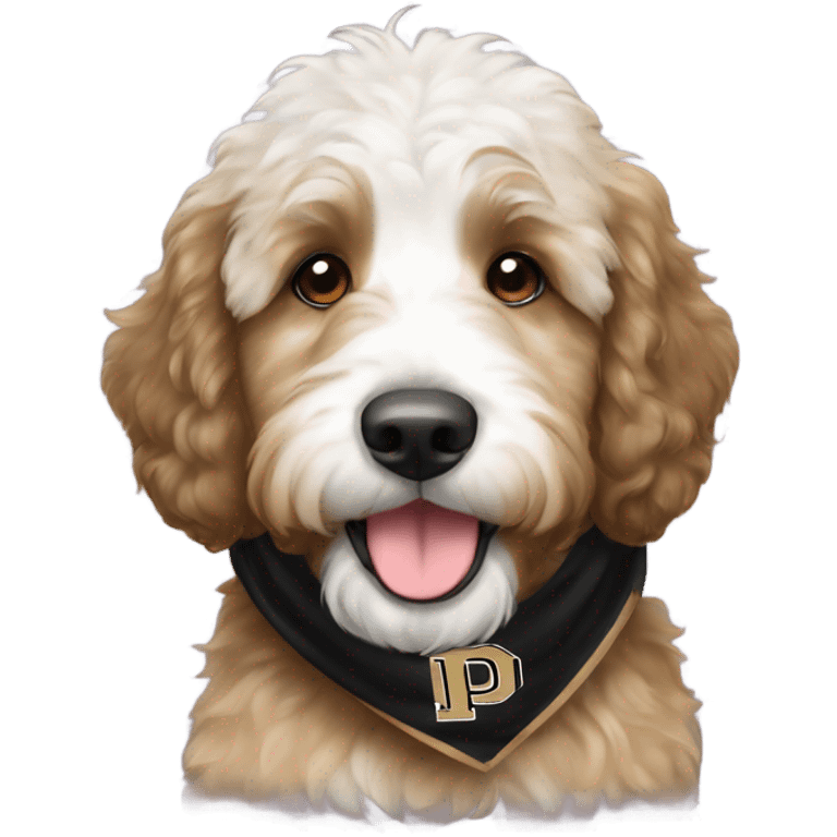 Bernedoodle with Purdue university scarf emoji