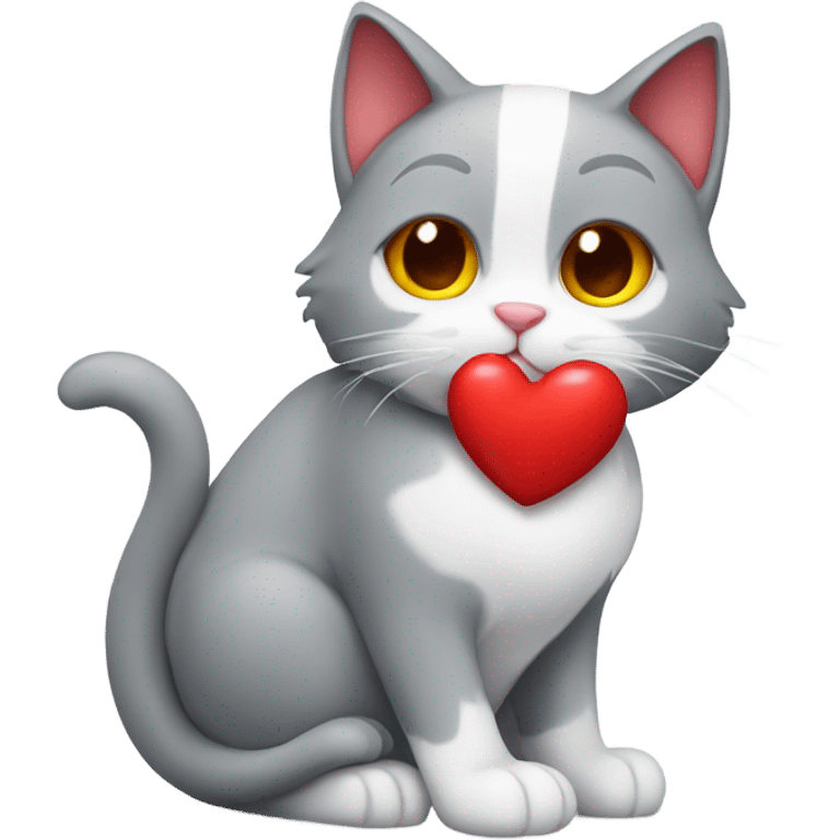 Grey red white cat holding the heart in her paws emoji