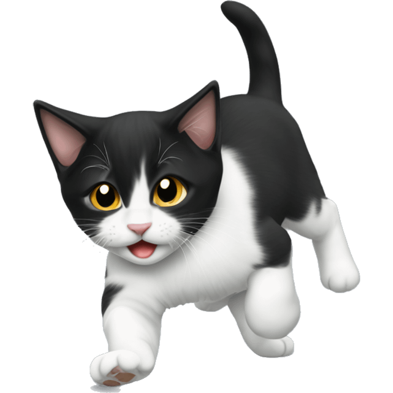 A black and white Manx kitten punching emoji