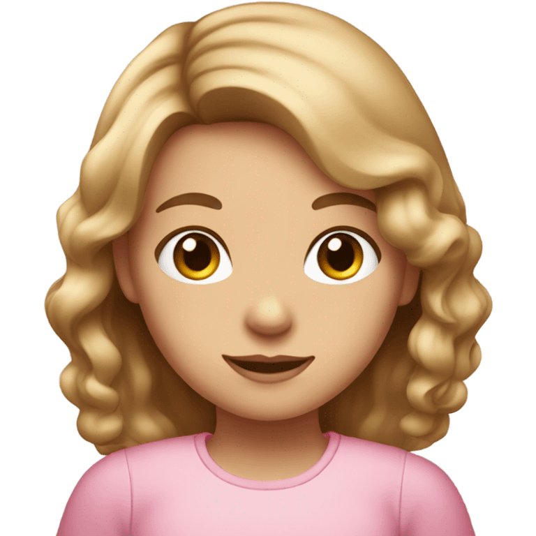 a girl with light brown hair and a pink shirt and a light pink bow in her hair emoji