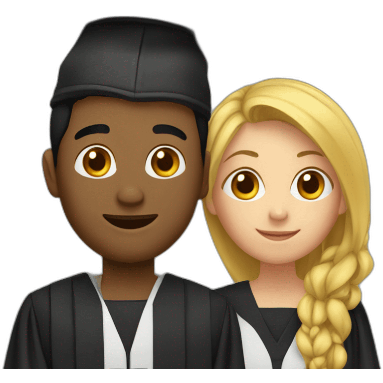 a graduating student in graduation gown consisting of one woman and one man emoji