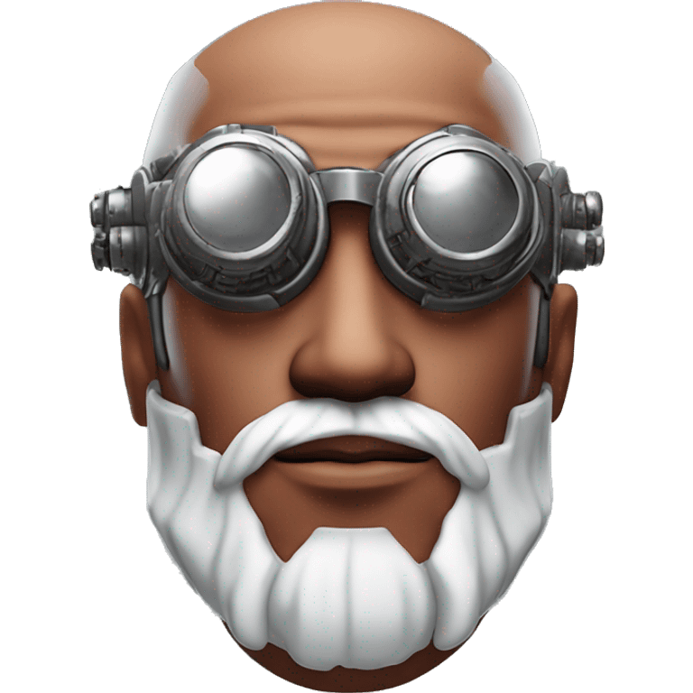 Red skin and white goatee male cyborg head with silver steampunk goggles emoji