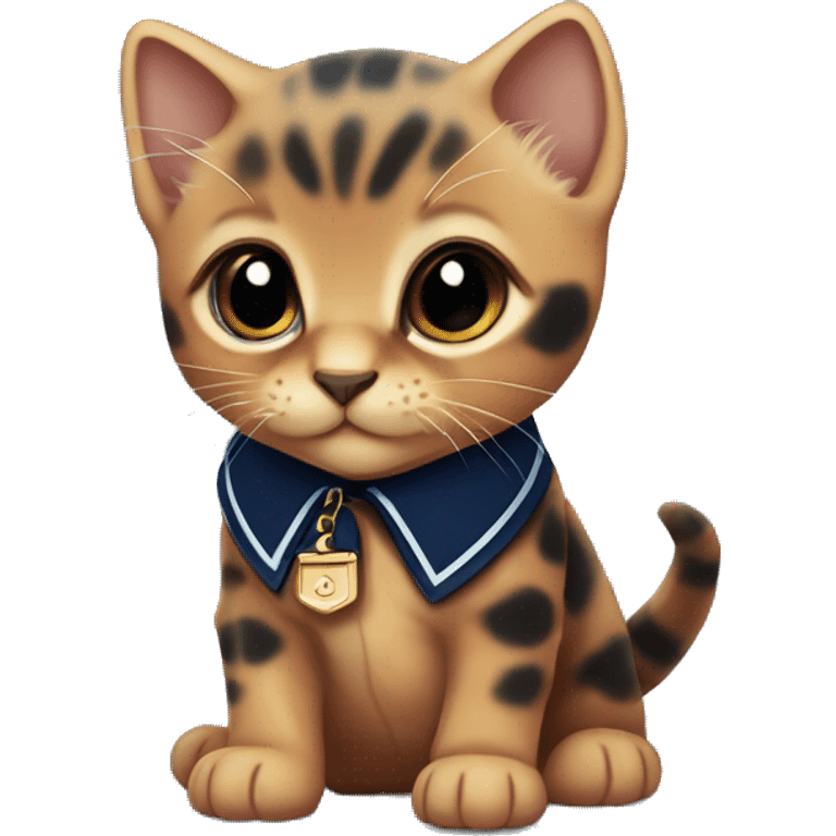 Cute tiny tortoise shell kitten with navy blue collar emoji