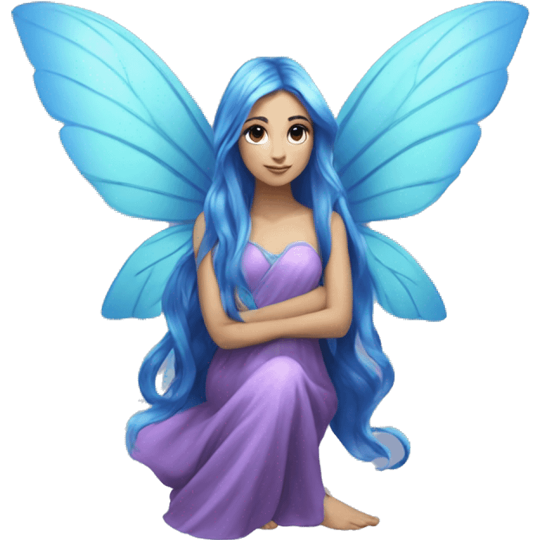 Beautiful,blue flower, fairy, blue, turqoise, silver, purple, long hair, big wings emoji