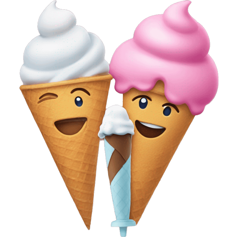 a blushing emoji smiling holding up two ice cream cones emoji