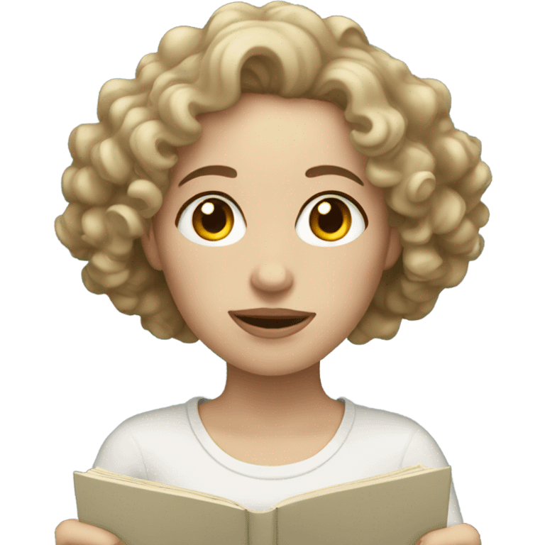 pale woman with curly hair reading emoji