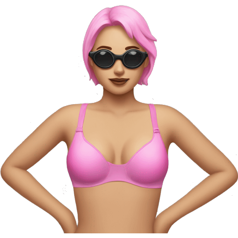 Lady pink swimming bra black googles emoji