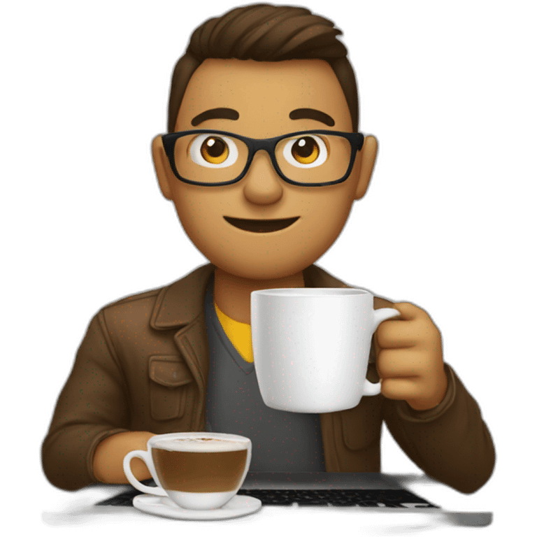 geek with coffee and laptop emoji