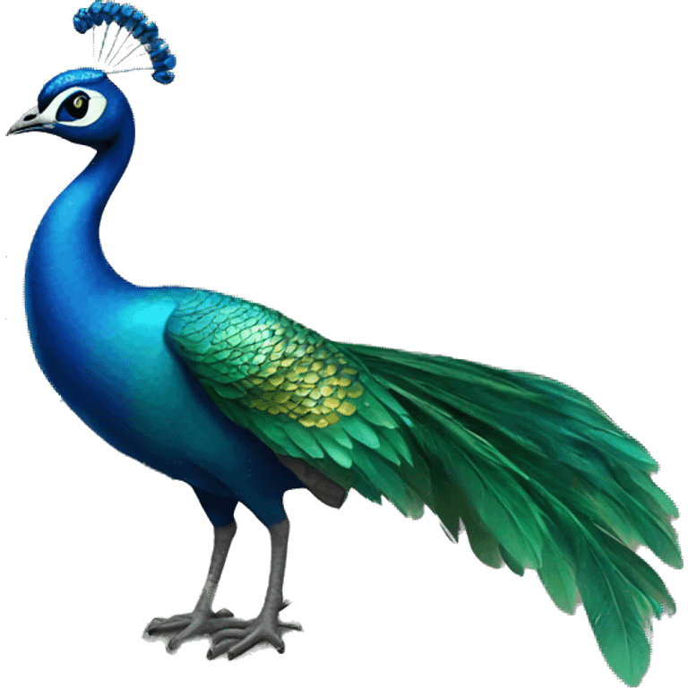 Tiny Peacock standing on a big boulder emoji