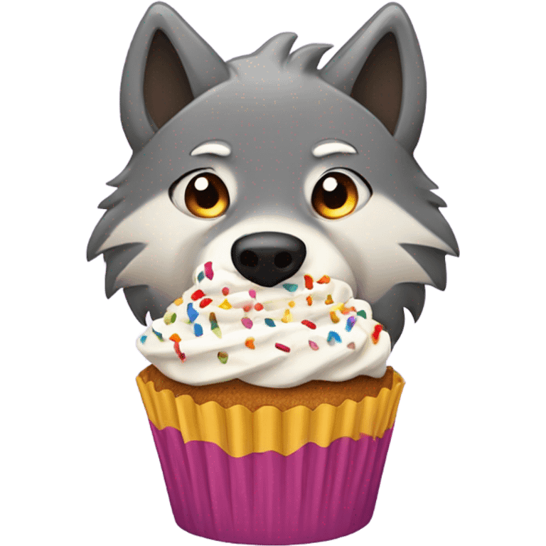 Wolf eating cupcake emoji