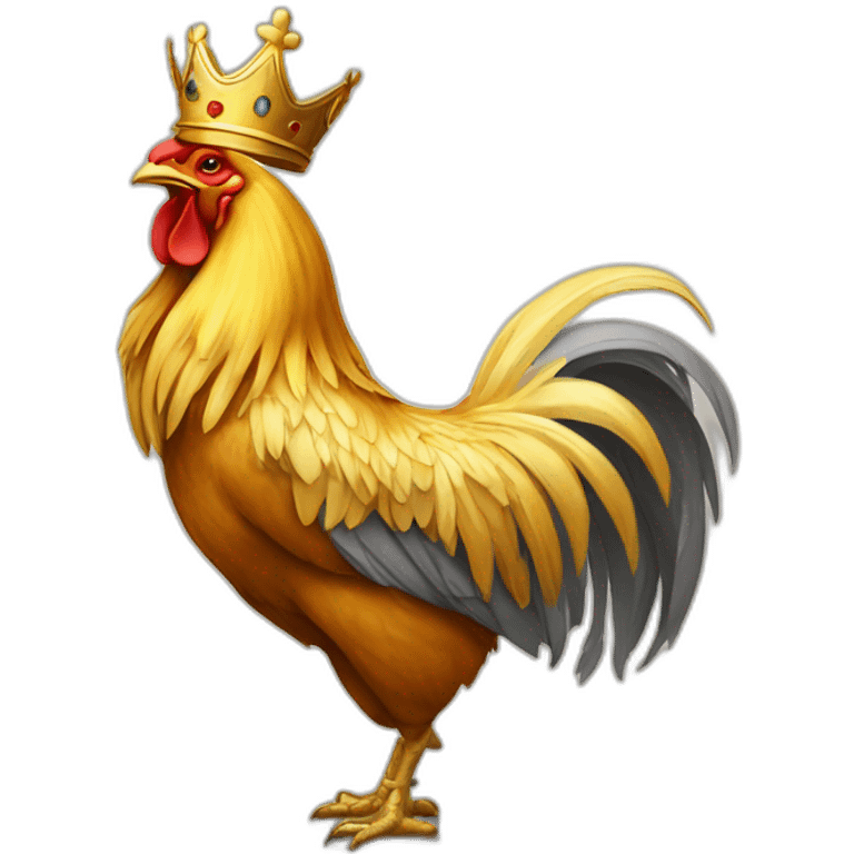 proud and howling golden rooster with a crown on its head emoji