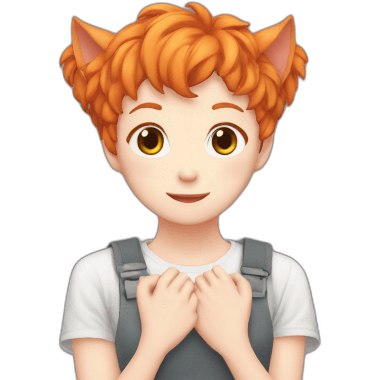 Ginger anime making heart with hands has cat ears emoji