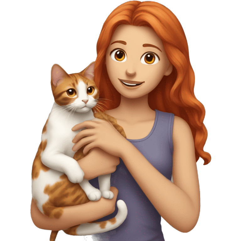 Red haired girl holding torti cat emoji