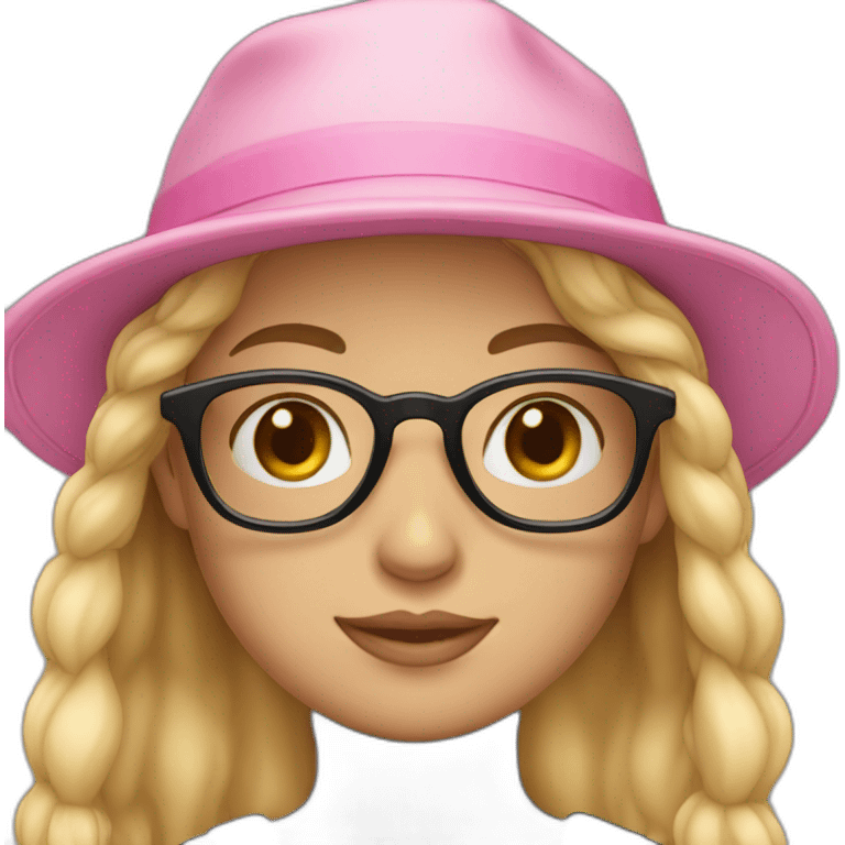 Blonde girl wearing black rim glasses and pink hat looking straight  emoji