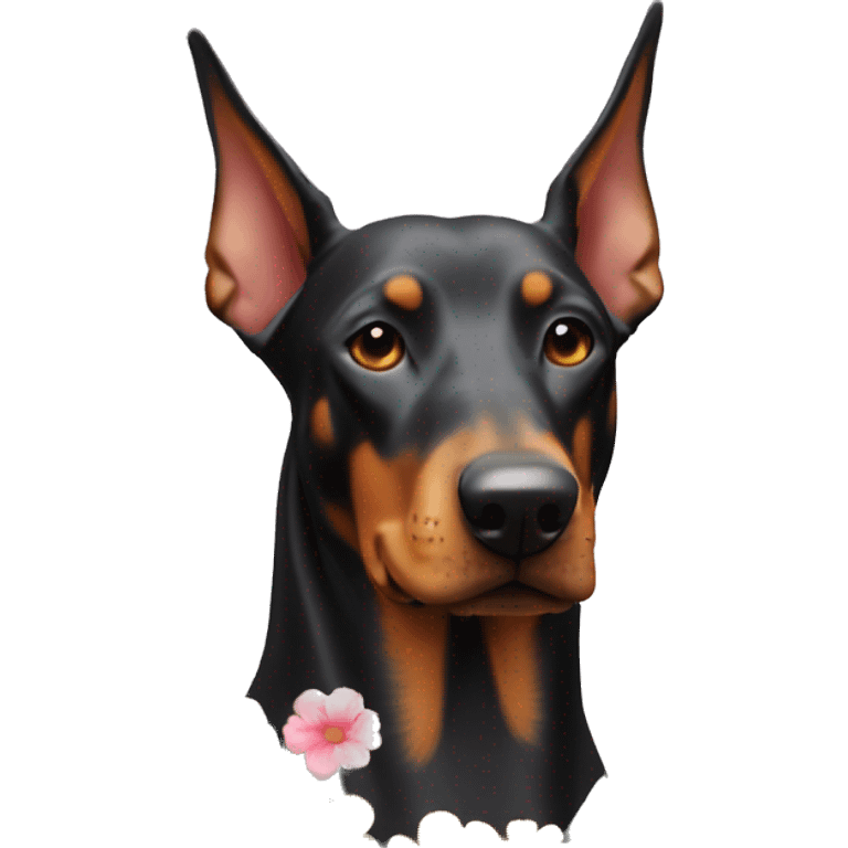 Dobermann dog with flowers  emoji