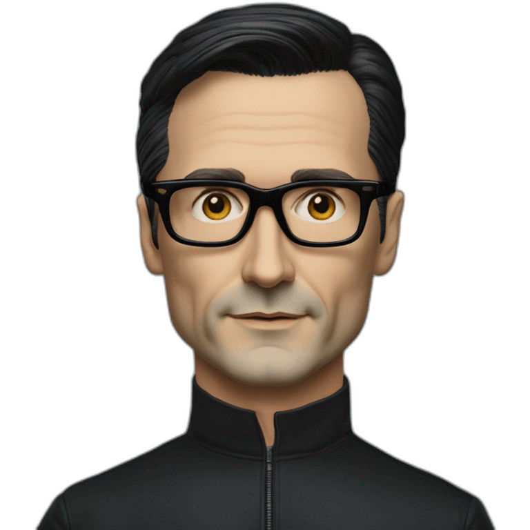 photo realistic Ralf Hutter from Kraftwerk, short straight black hair, black glasses, Tesla T-shirt emoji