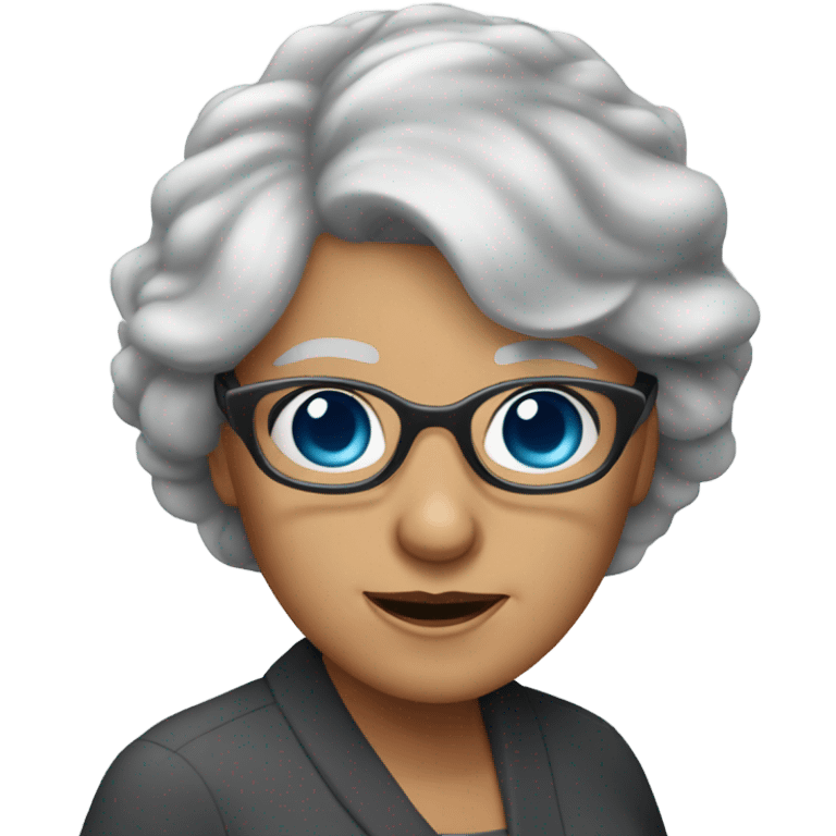 Blue eyes younger grandma with longer gray hair and sunglasses  emoji