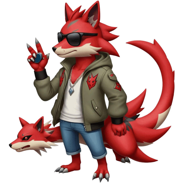 Edgy Cool Beautiful Guilmon-Zangoose-Litten-Zoroark, full body emoji