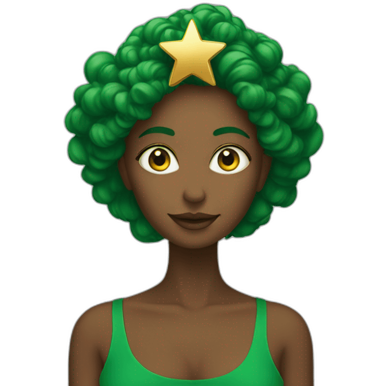 Green women holding three gold stars above head emoji