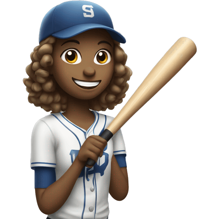 smiling girl with baseball bat emoji