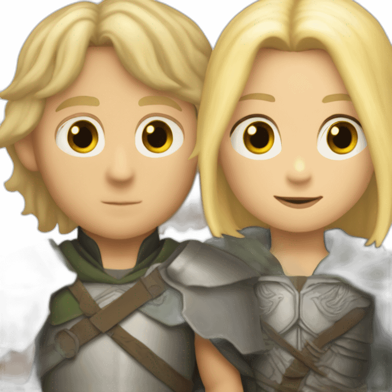 very short black-haired aragorn with a blonde-haired boy child emoji