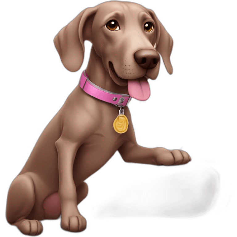 pink weimaraner drinking a beer while riding a motorcycle emoji