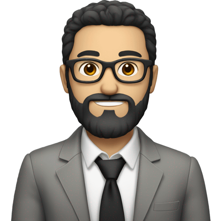 White guy with balck beard and glasses with black hair emoji