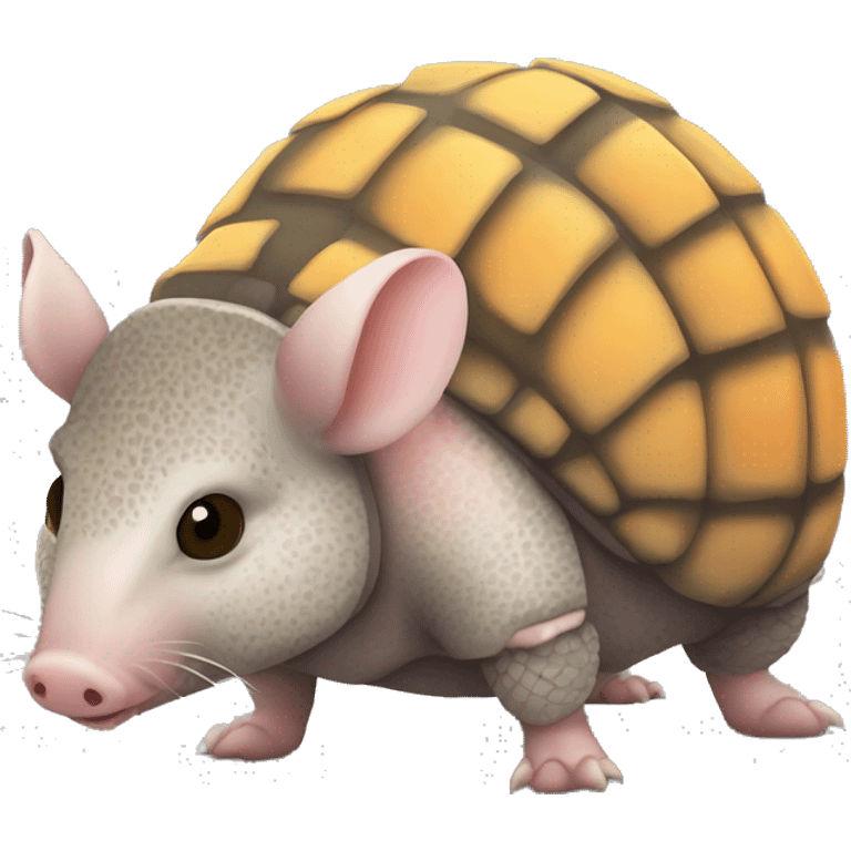 Mottled speckled gray brown chubby armadillo pig with yellow and black and orange and cute tiny eyes emoji