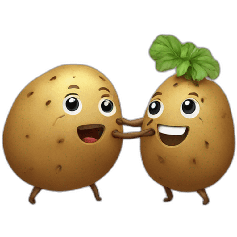 Potato and brinjal playing tug of war emoji