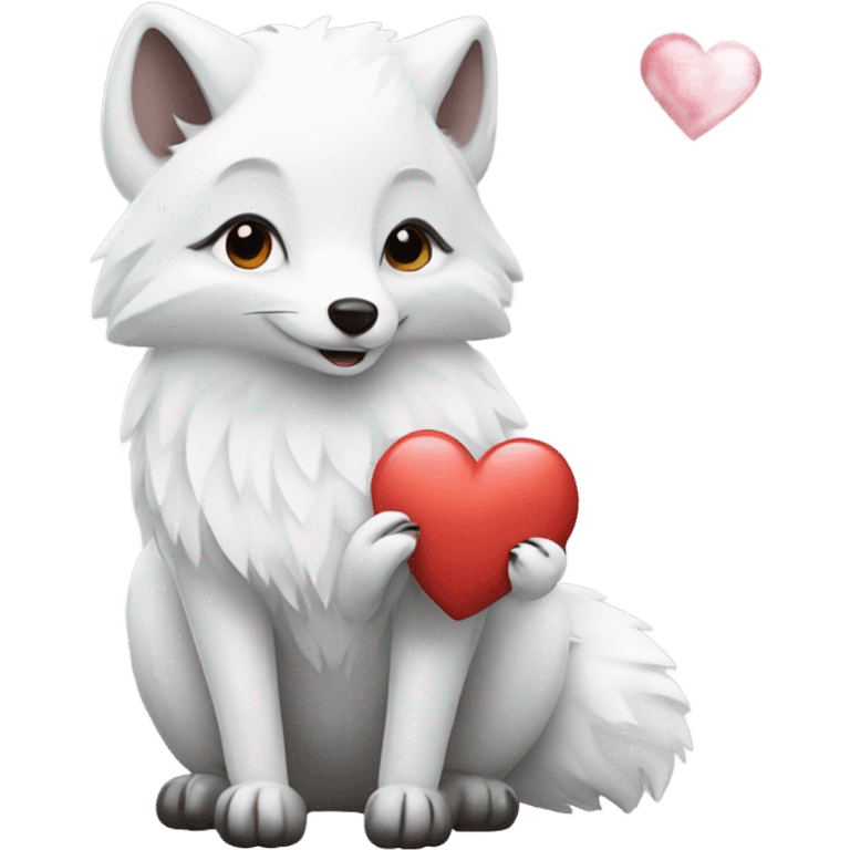 Arctic fox holding a heart emoji