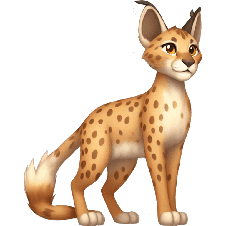 Anthro Beige-Orange-Brown Spotted Fur-Sona-Fakemon Lynx-Caracal Full Body emoji