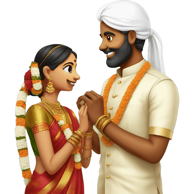 tamil culture engagement ceremony..create emoji of the coules exchanging rings with south indian traditional costumes emoji