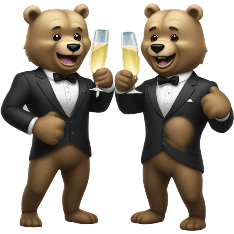 two muscle bears in a suit cheerings champagne emoji