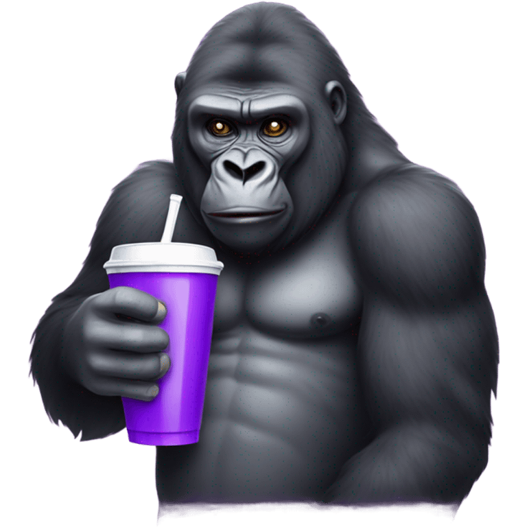 Gorilla holding cup of purple soda emoji