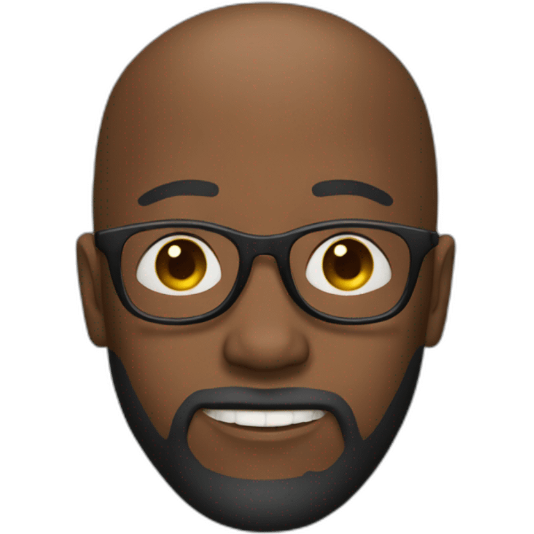 African man with beard and no hair wears glasses emoji