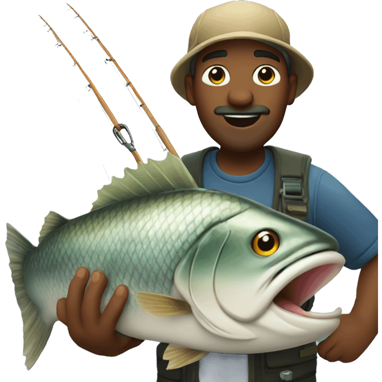 Fisherman holding big fish saying awesome emoji