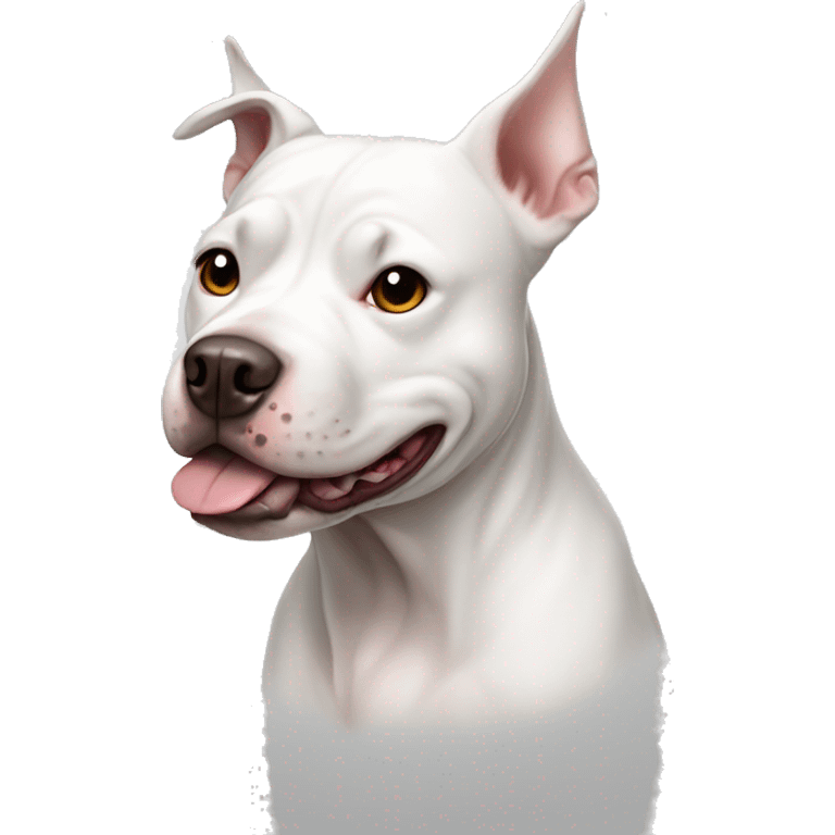 A dog white pitbull dog with pointed ears and a few blanck spots emoji