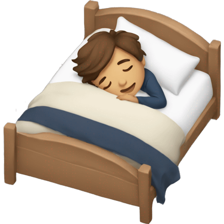 Brown hair boy sleeping in bed emoji