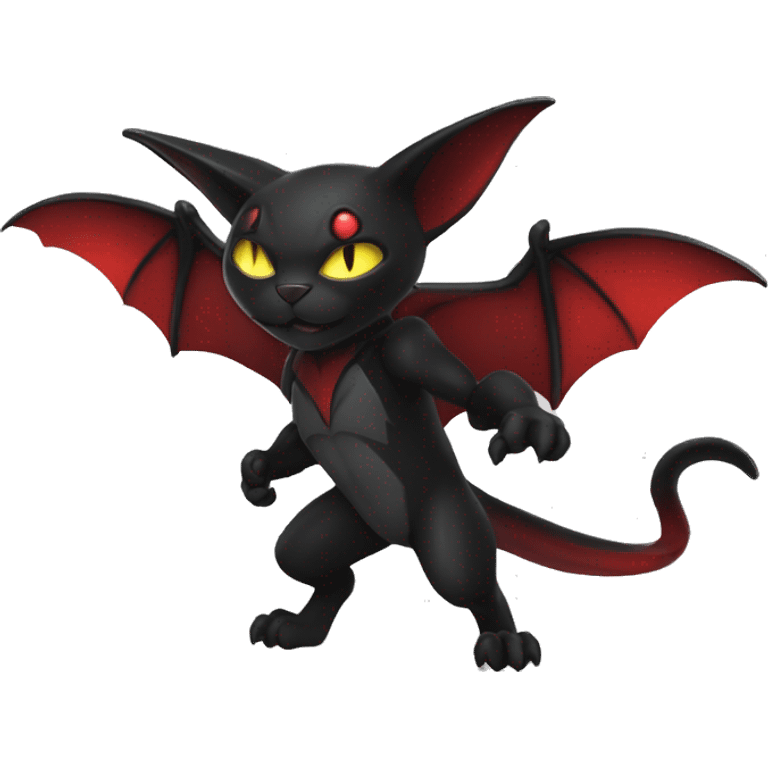 Shiny Black-Red Dark-type-Poison-type-Fakémon-Bat-Cat full body emoji