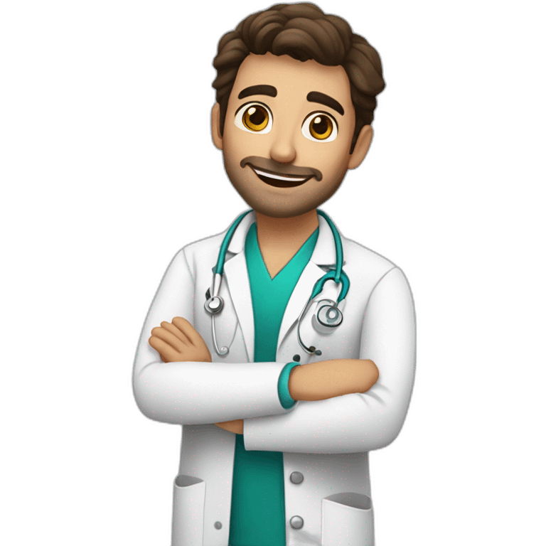 Young Spanish Aesthetic doctor saying hello emoji