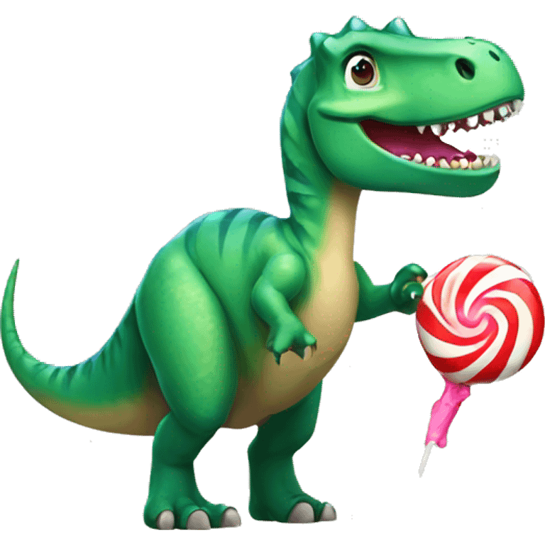 A dinosaur holding lolipop  emoji